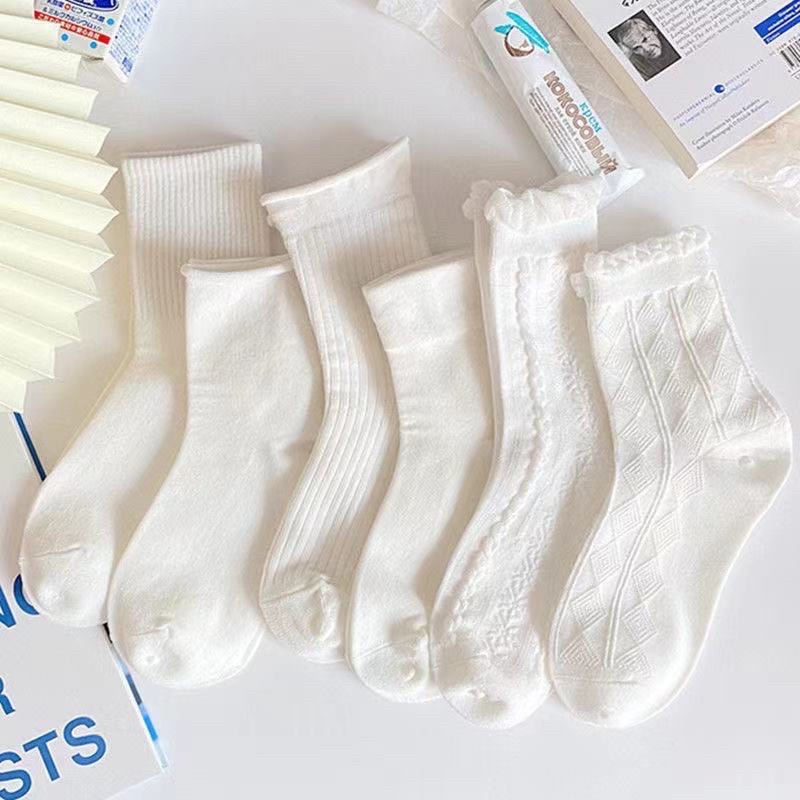 ￼Set 2,5 Đôi Tất vớ màu trắng cổ