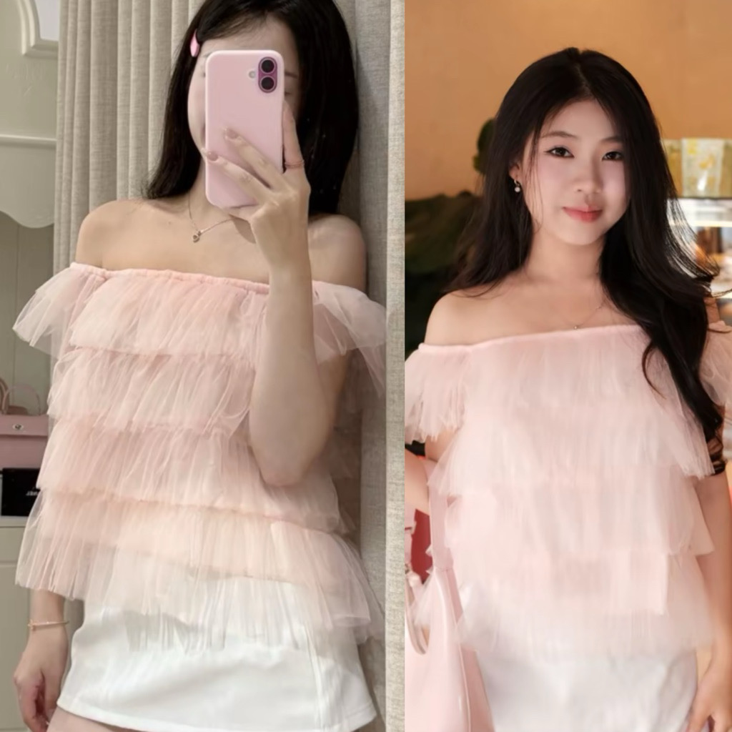 Áo nữ trễ vai ren nhiều tầng Dilyshop dáng tiểu thư công chúa chất ren mềm không ngứa - A124
