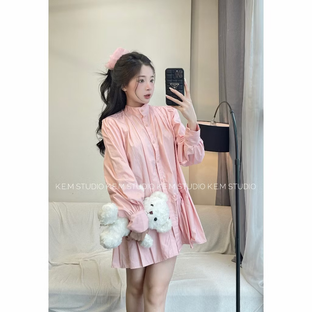 Váy sơ mi baby dáng xoè, váy dáng xuông dáng xoè cực đẹp cực xinhh / Kem.Studio